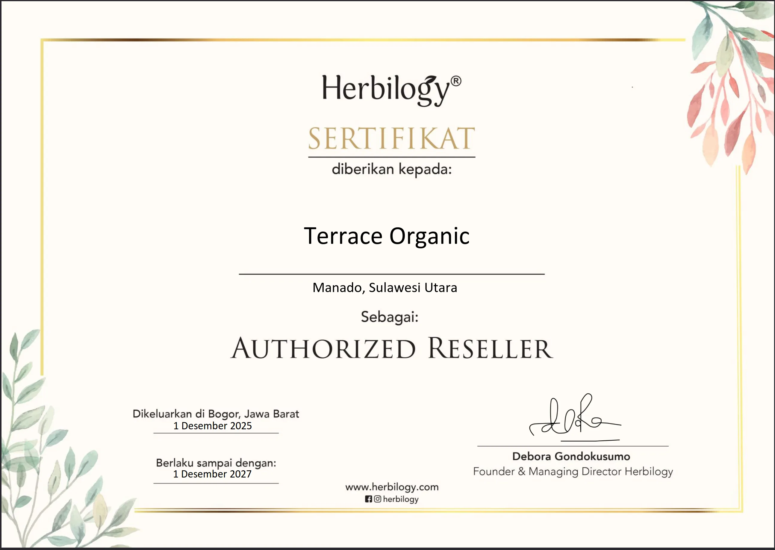 Authorized Reseller Certificate – Herbilogy